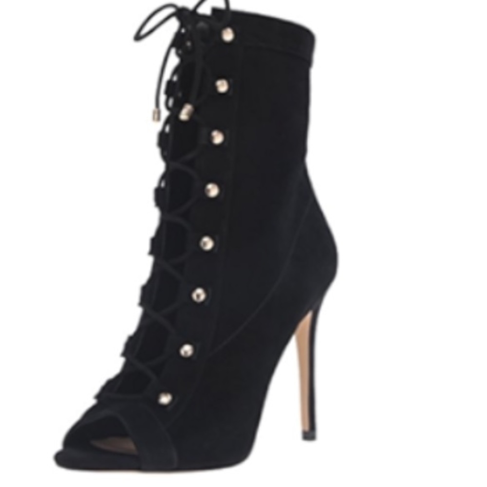 Aldo Porchiano Black Suede Lace-Up Peep Toe Booties_ - Picture 13 of 16